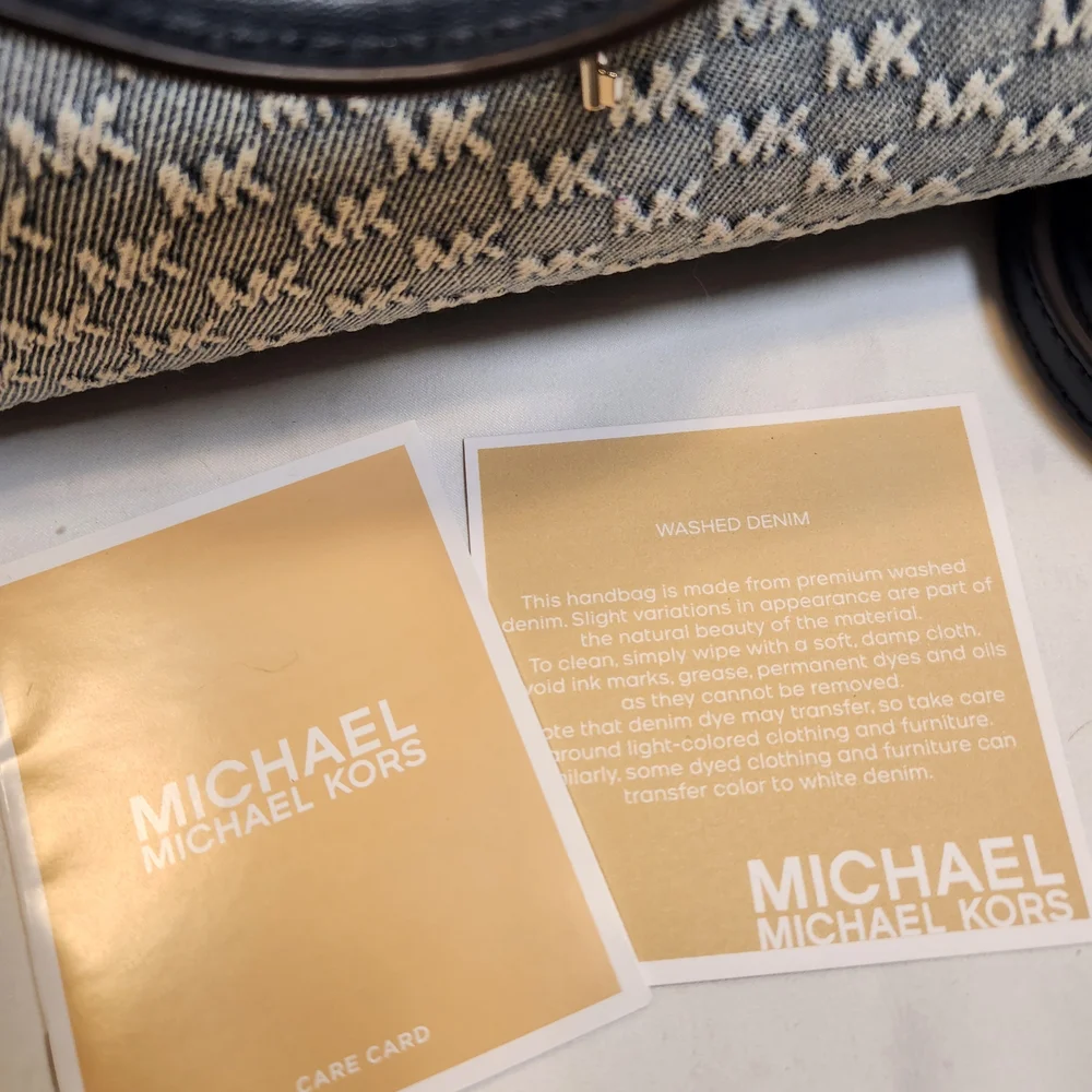 Michael Kors Hamilton Small Logo Embossed Washed Denim Satchel - Picture 13 of 13